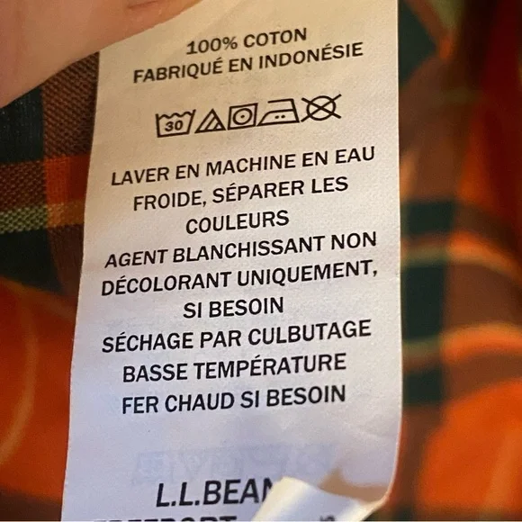 L.L. Bean Signature Slim Fit XL Button Down Orange Plaid - Picture 6 of 11